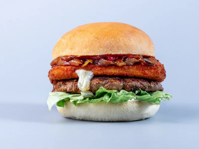 Fried mozzarella burger with crispy cheese patty